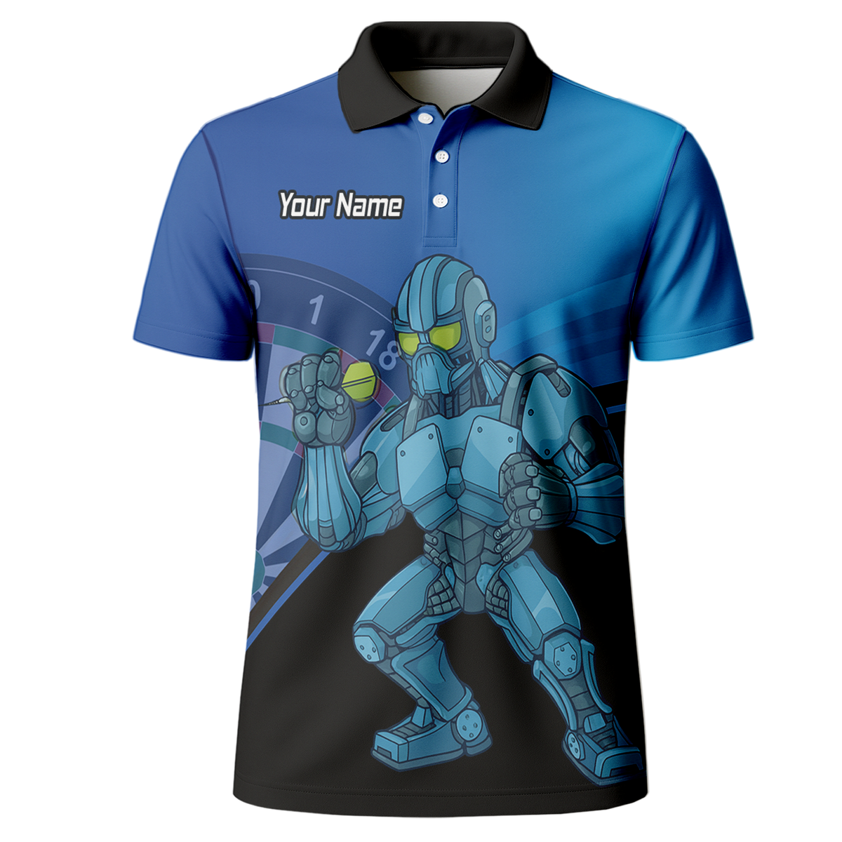 Personalised Robot Mech Dart Polo Shirt Blue Black For Men P6936 additional image 2