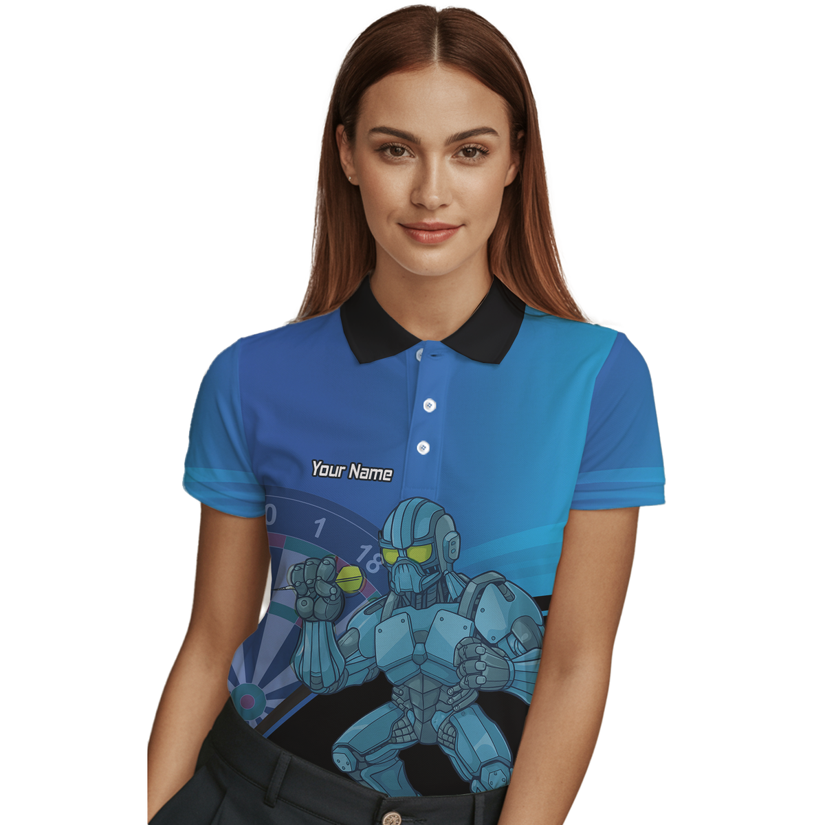 Personalised Robot Mech Dart Polo Shirt Blue Black For Men P6936 additional image 3