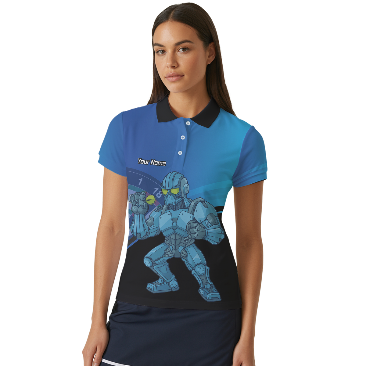 Personalised Robot Mech Dart Polo Shirt Blue Black For Men P6936 additional image 4