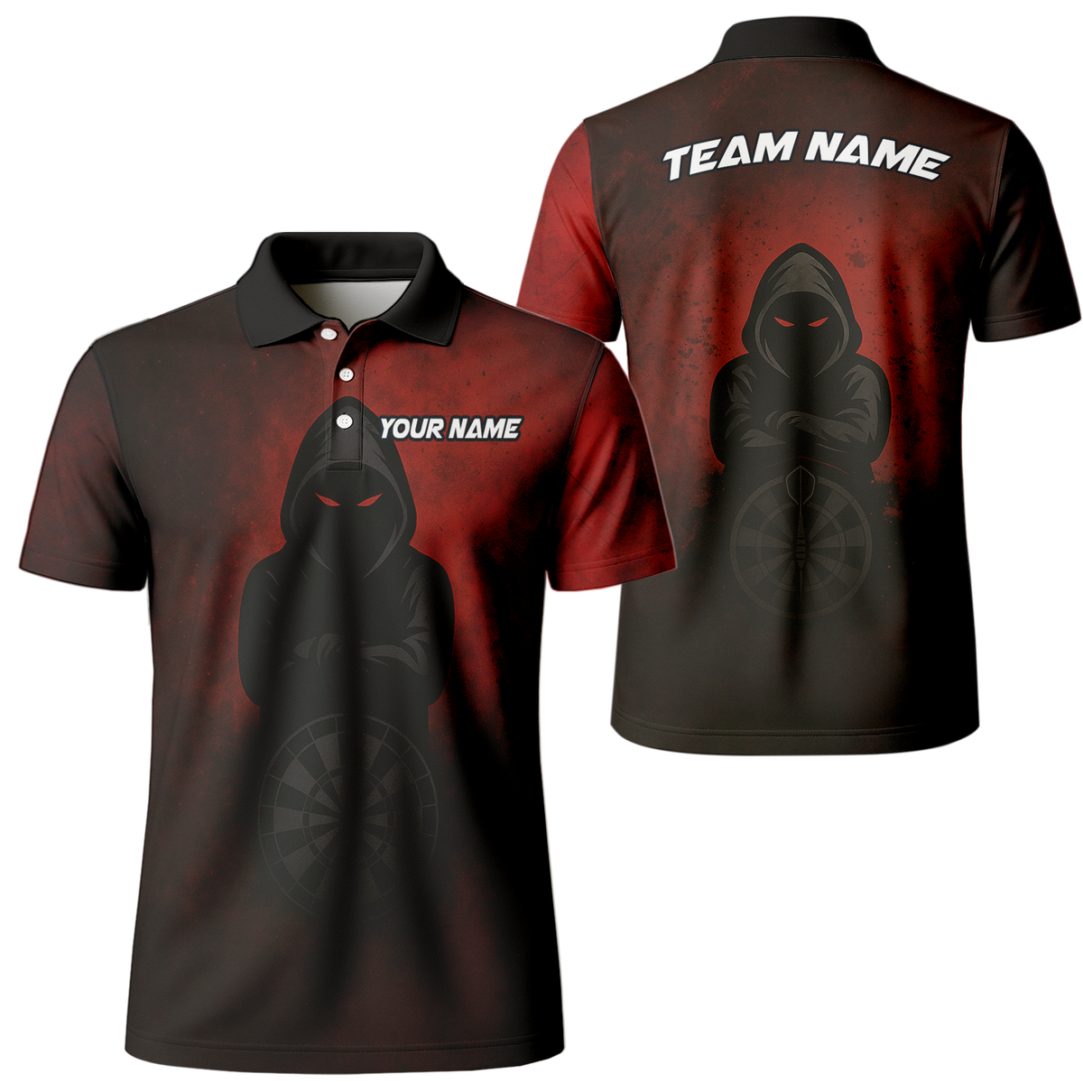 Personalized Dark Hooded Red Eyes Dart Polo Shirt Red Black main image - polo, Pocket No