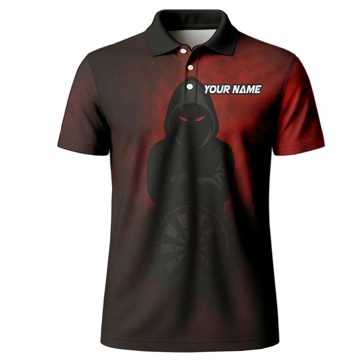 Personalized Dark Hooded Red Eyes Dart Polo Shirt Red Black additional image 2