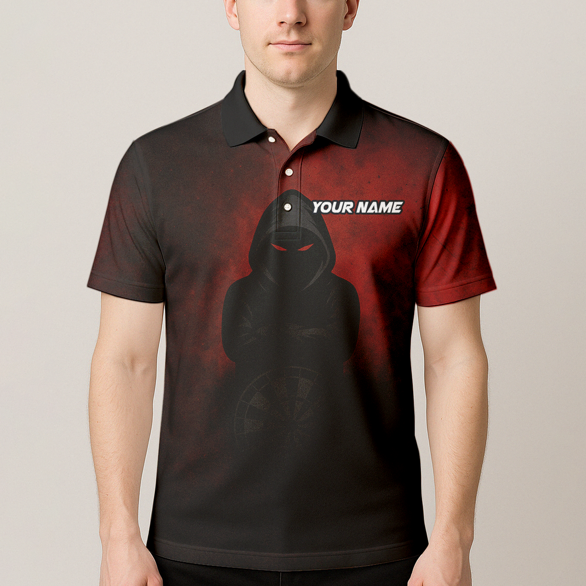Personalized Dark Hooded Red Eyes Dart Polo Shirt Red Black additional image 4