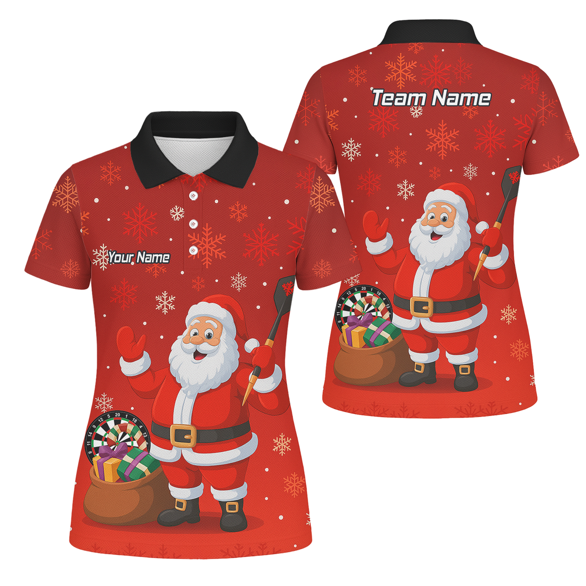 Personalised Santa Claus Christmas Darts Polo Shirt Red Snowflakes For Men X7938 main image - polo No