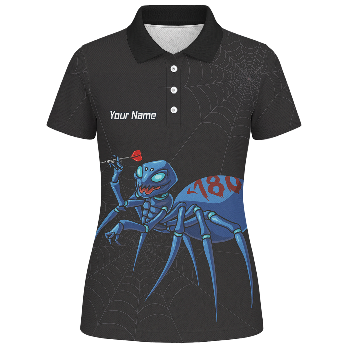 Personalised Blue Spider 180 Darts Polo Shirt Black For Men U3736 additional image 1