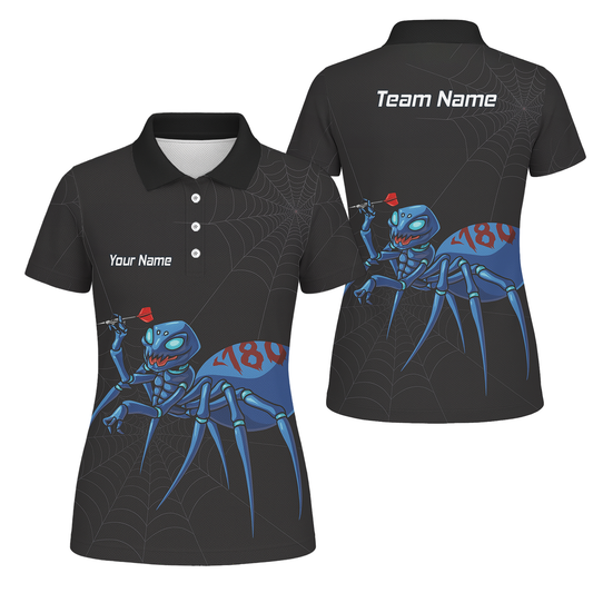 Personalised Blue Spider 180 Darts Polo Shirt Black For Men U3736 main image - polo No