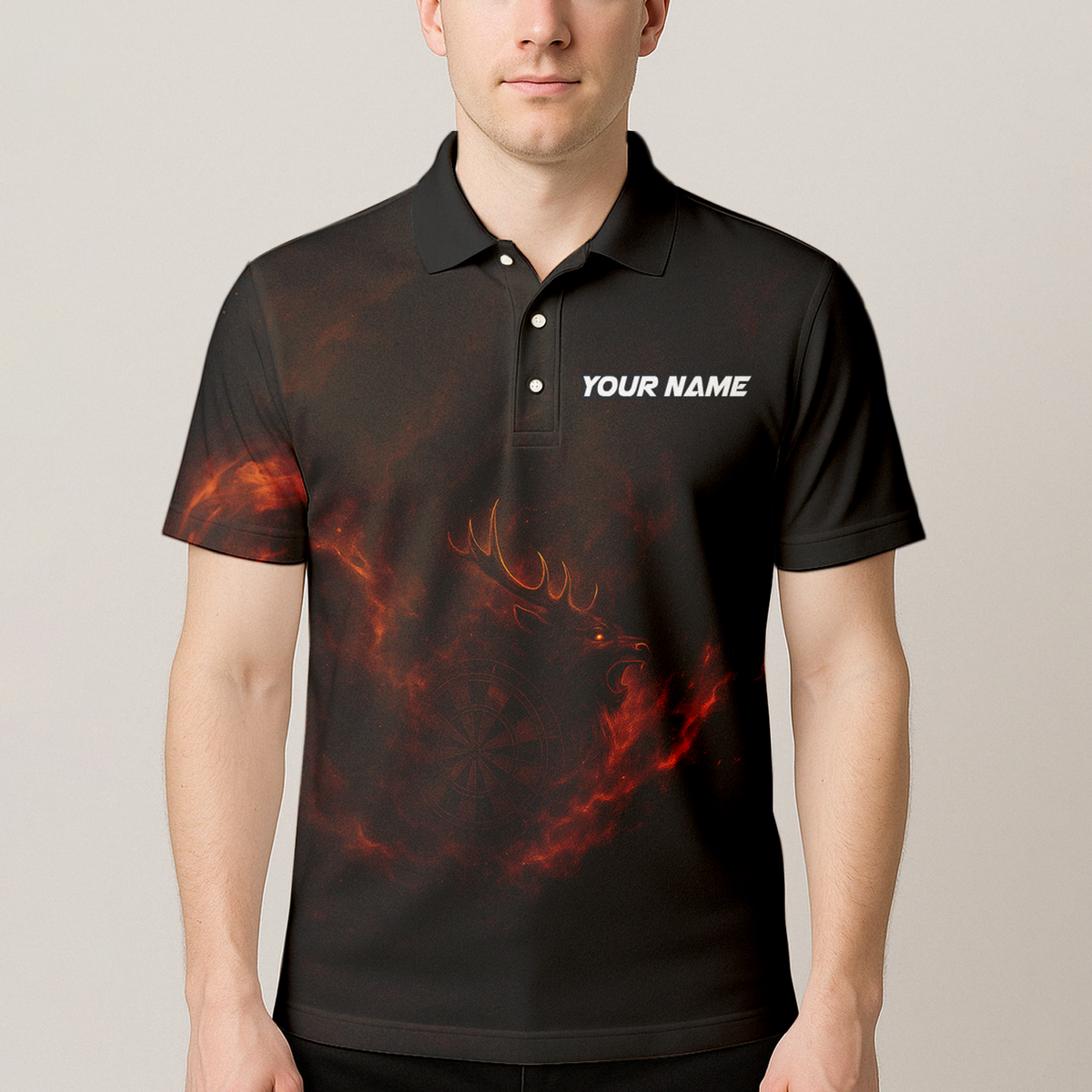 Custom Black Fiery Stag Darts Polo Shirt additional image 4