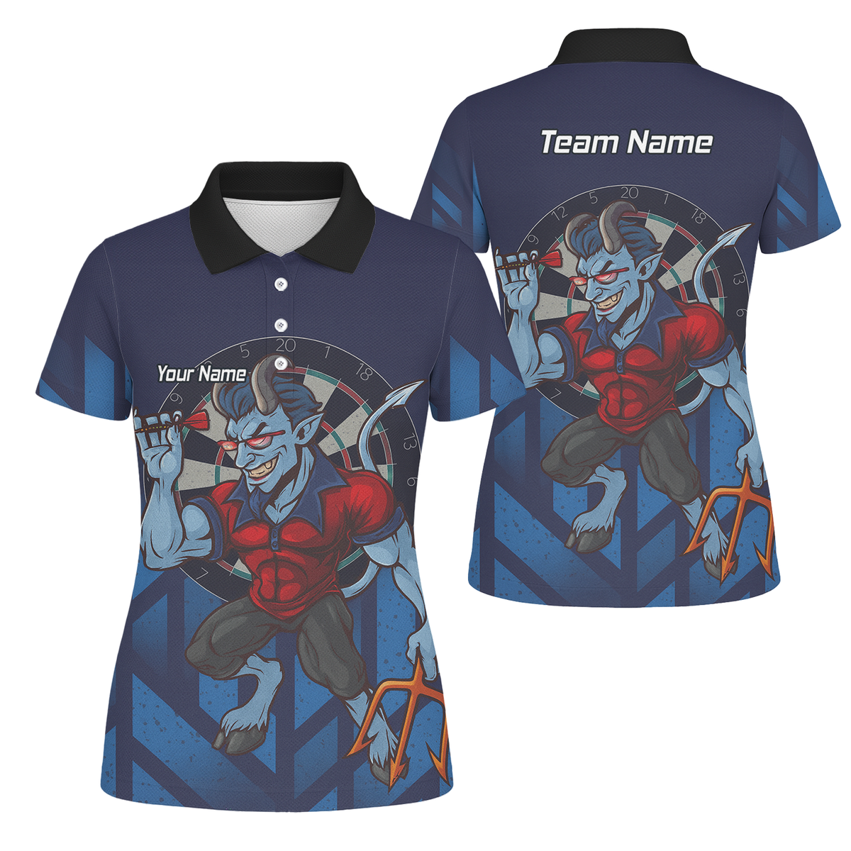Personalised Mischievous Blue Devil Darts Polo Shirt Navy Red For Men S4696 main image - polo No