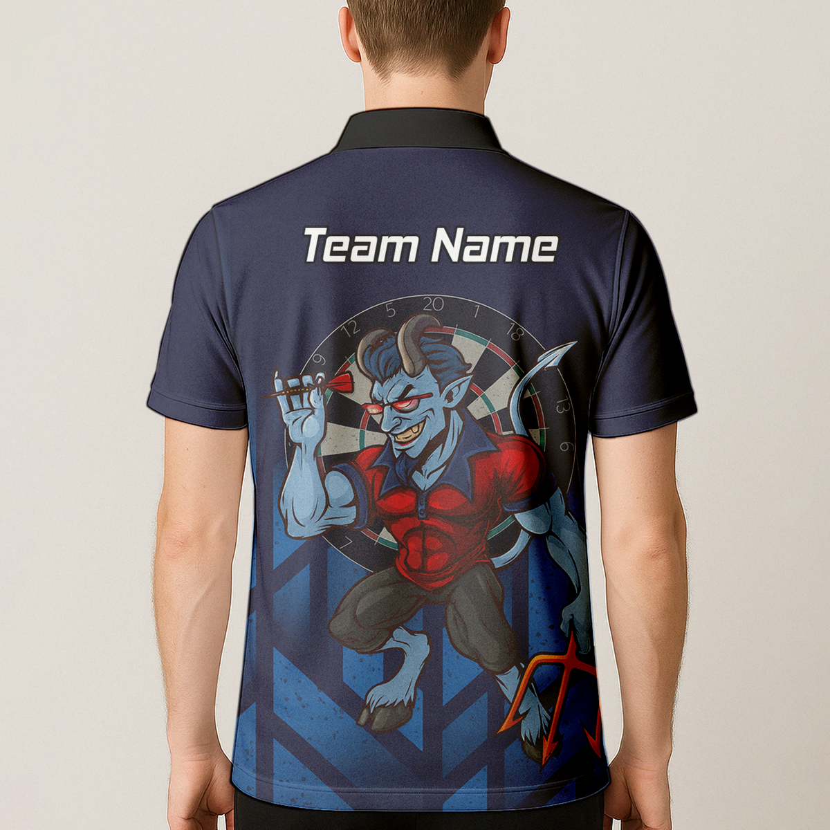 Personalised Mischievous Blue Devil Darts Polo Shirt Navy Red For Men S4696 additional image 5