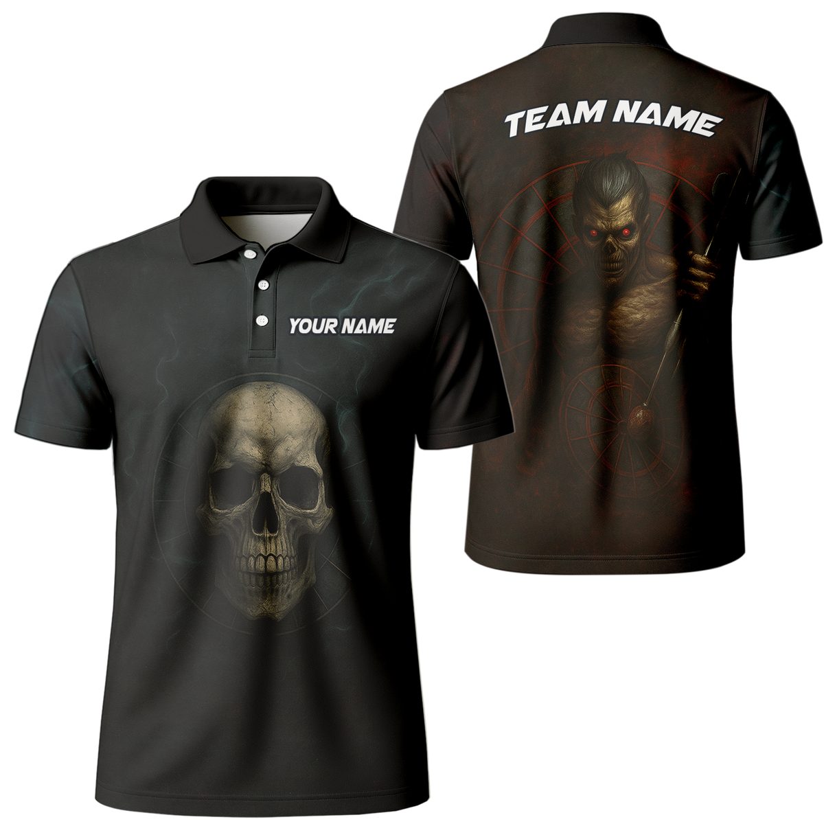 Personalized Dark Skull Zombie Dart Polo Shirt main image - polo, Pocket No