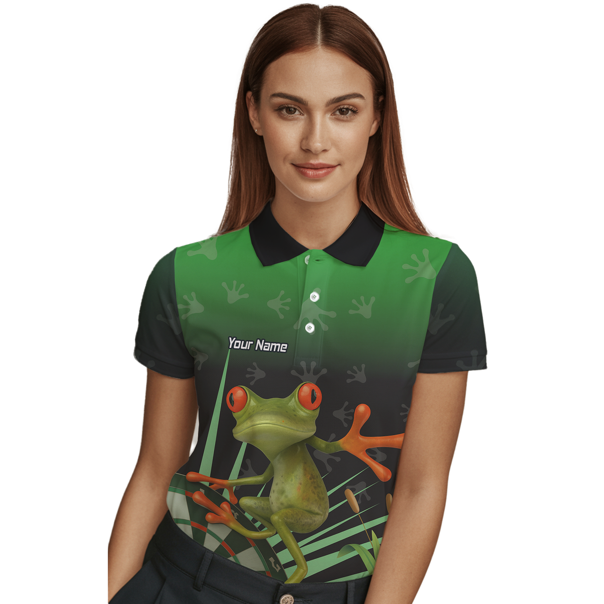Personalised Red-Eyed Tree Frog Dart Polo Shirt Green Black For Men I4840 additional image 3