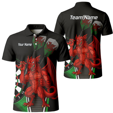 KID Personalised Custom Welsh Red Dragon Darts Shirt Black Green For KID B6377