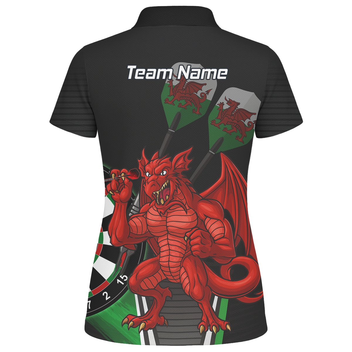 Personalised Custom Welsh Red Dragon Darts Polo Shirt Black Green For Men N6377 additional image 2