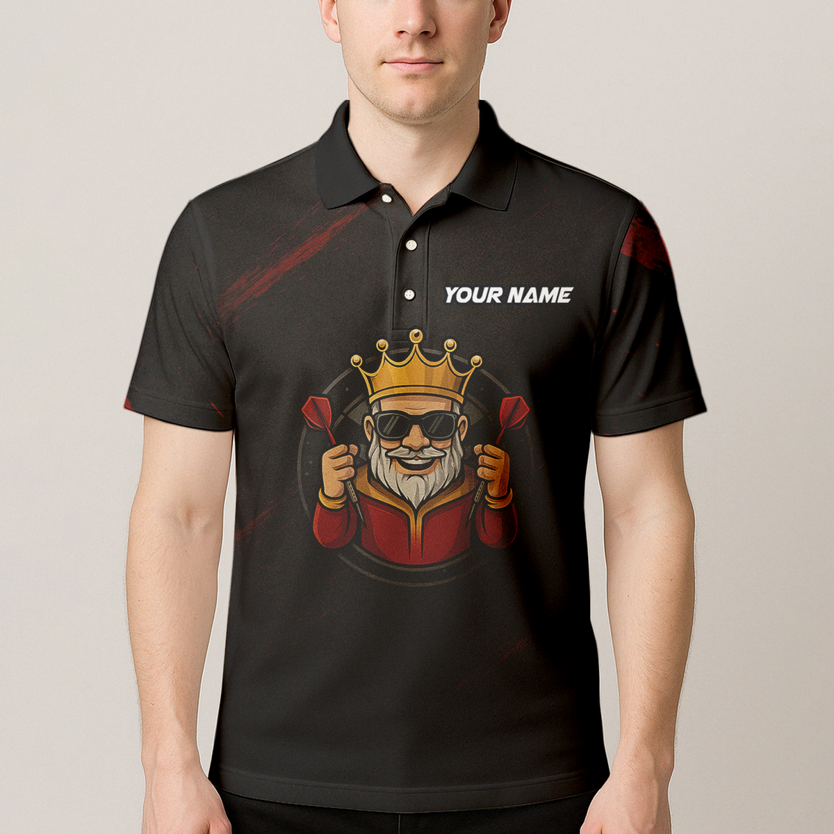 Personalized King Crown Dart Polo Shirt Black Red Grunge additional image 4