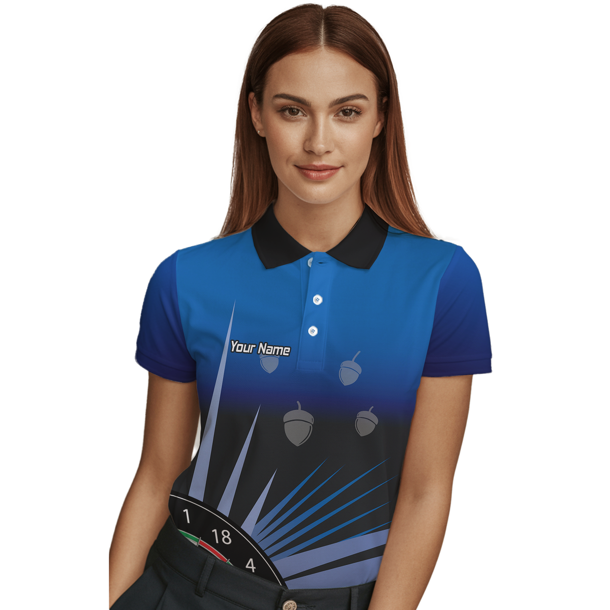 Personalised Blue Black Acorn Dartboard Darts Polo Shirt For Men P4674 additional image 3