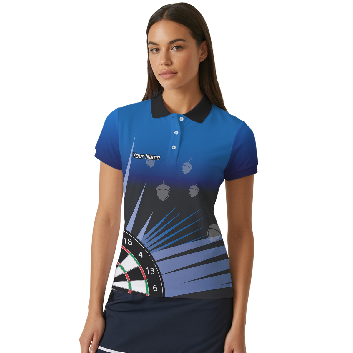 Personalised Blue Black Acorn Dartboard Darts Polo Shirt For Men P4674 additional image 4