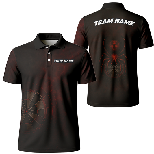 Personalized Mens Dart Jersey Red Black Spider Grunge Dartboard Polo Shirt Custom Name Team main image - polo, Pocket No