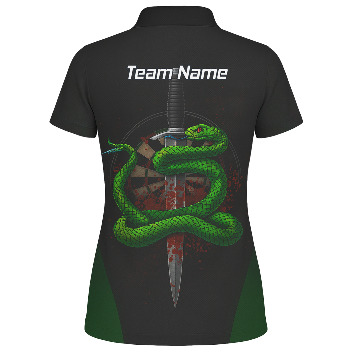 Personalised Green Snake Dagger Darts Polo Shirt Blood Splatter Black For Men G2717 additional image 2