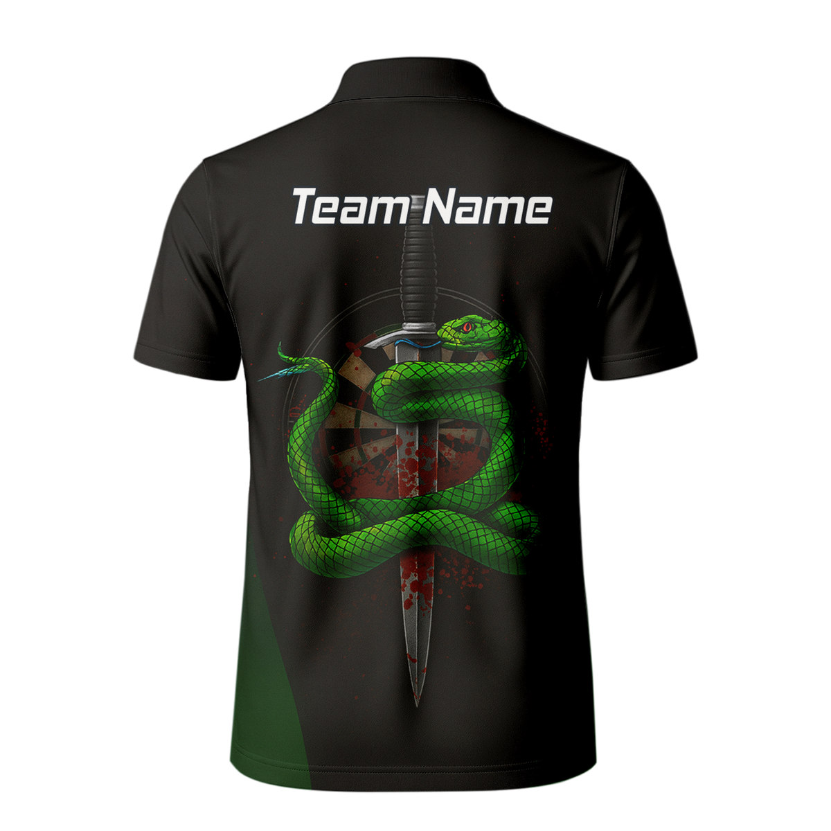 Personalised Green Snake Dagger Darts Polo Shirt Blood Splatter Black For Men G2717 additional image 3