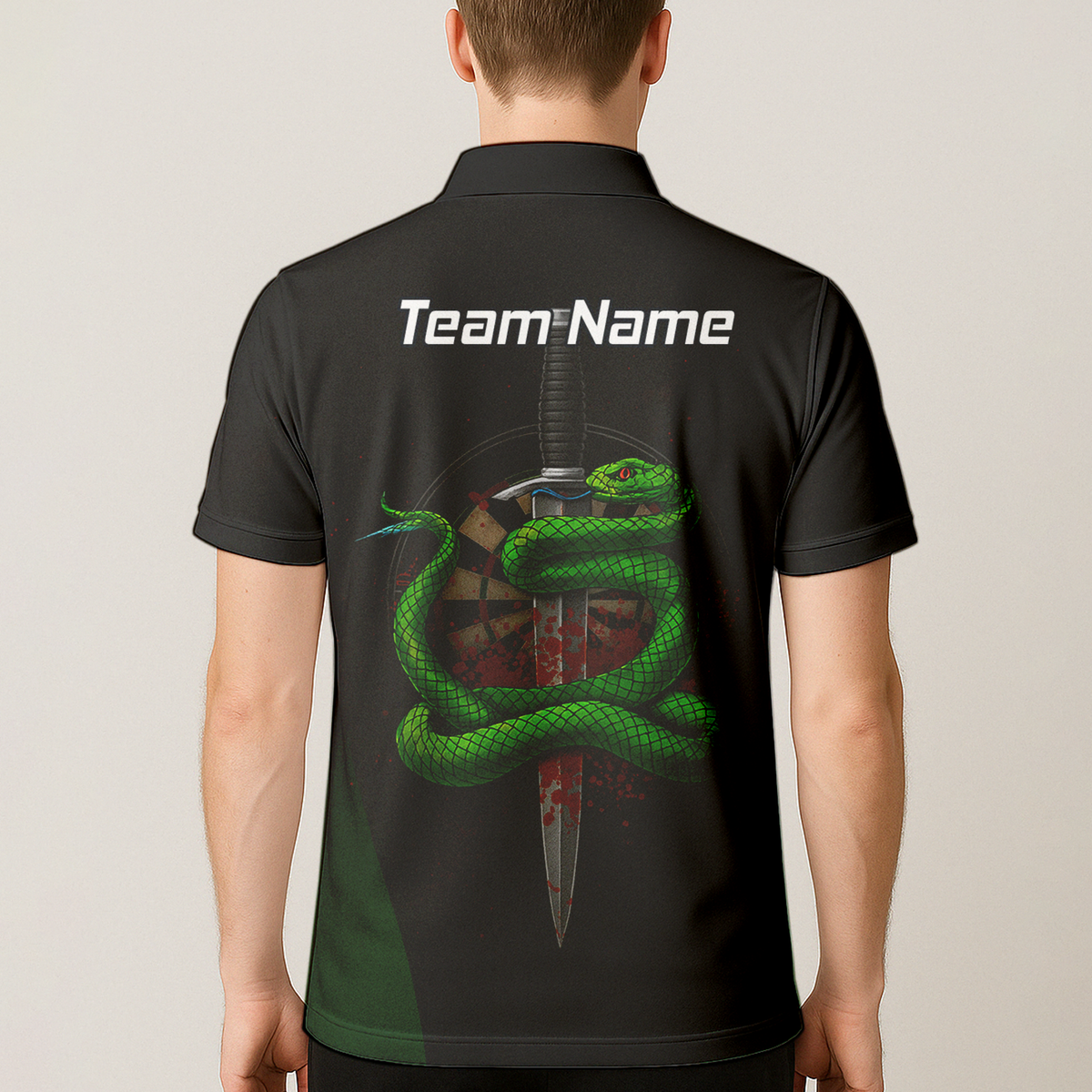 Personalised Green Snake Dagger Darts Polo Shirt Blood Splatter Black For Men G2717 additional image 5
