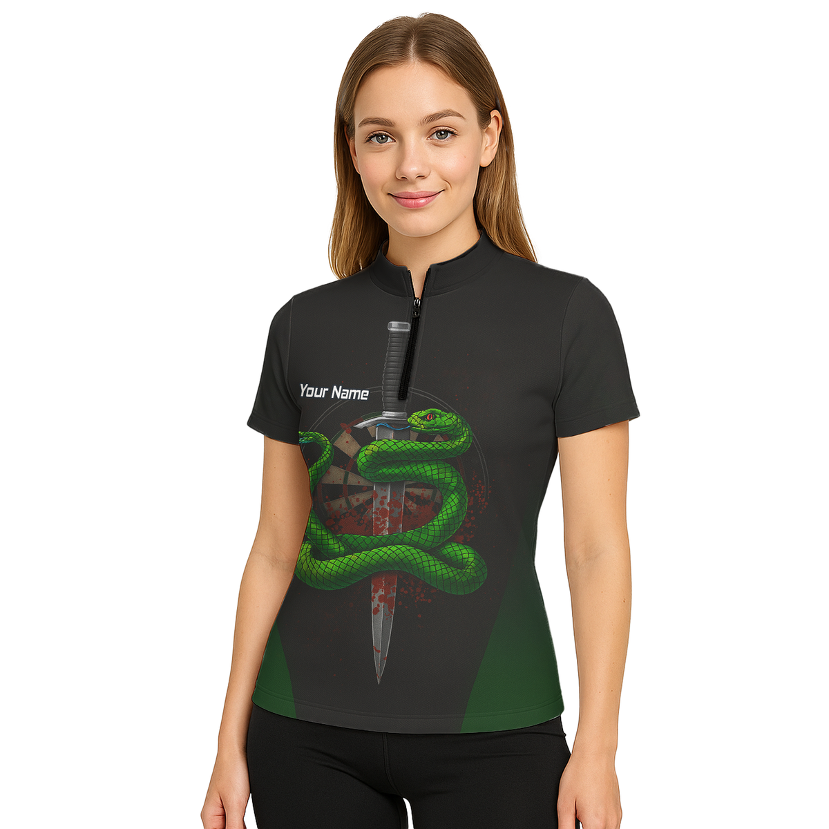 Personalised Green Snake Dagger Darts Polo Shirt Blood Splatter Black For Men G2717 additional image 5