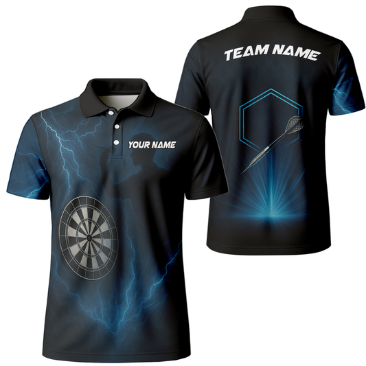 Personalized Lightning Storm Dart Polo Shirt Black Blue main image - polo, Pocket No