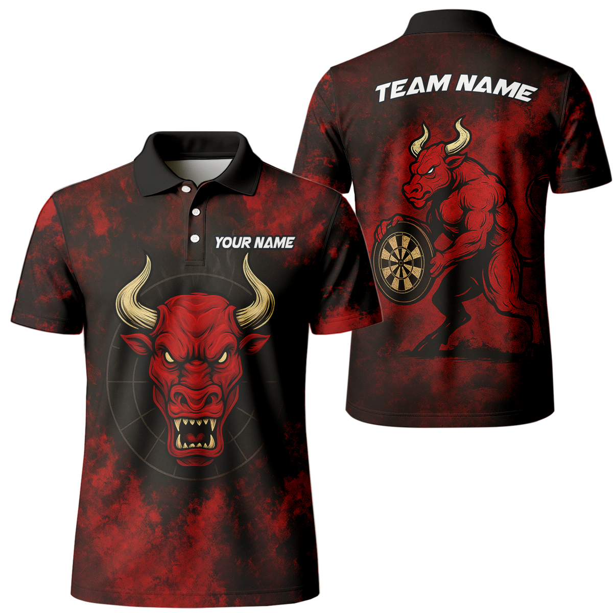 Personalized Red Bull Grunge Dart Polo Shirt Custom Name Team Red Black main image - polo, Pocket No