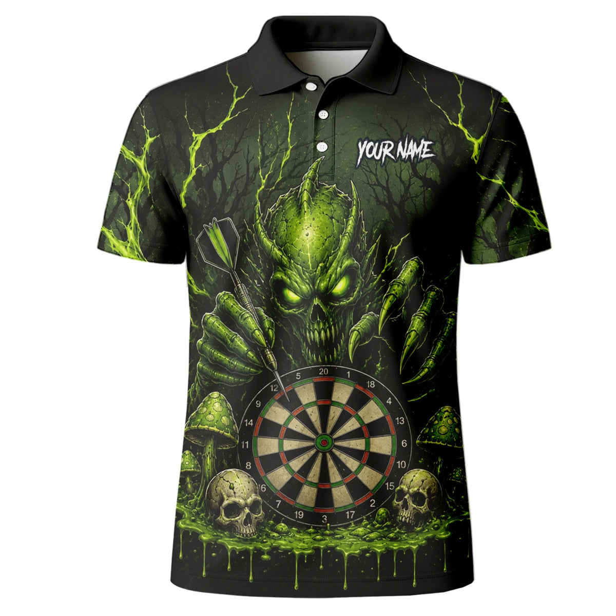 Personalised Black & Green Monster Skull Dartboard Darts Shirt For Men A277