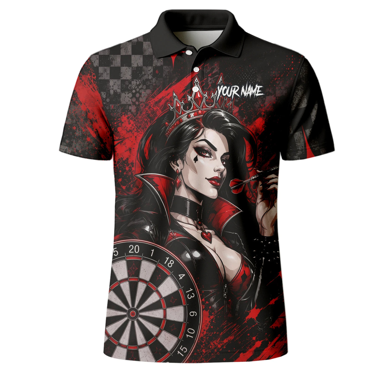 Personalised Black & Red Queen of Hearts Darts Shirt For Men R803