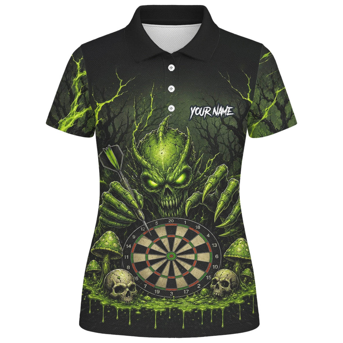 Personalised Black & Green Monster Skull Dartboard Darts Shirt For Women A277