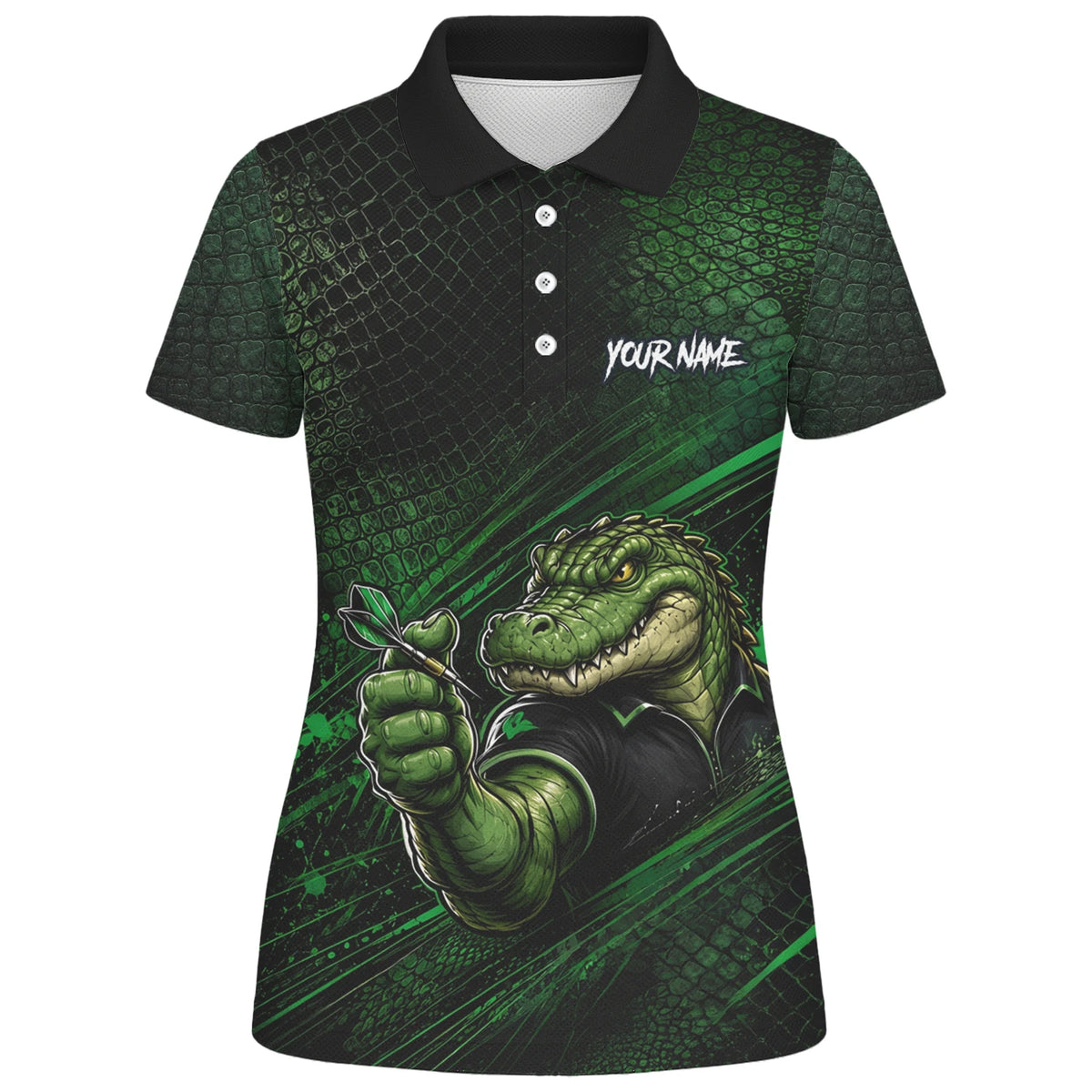 Personalised Black & Green Crocodile Darts Player Shirt For Women I987