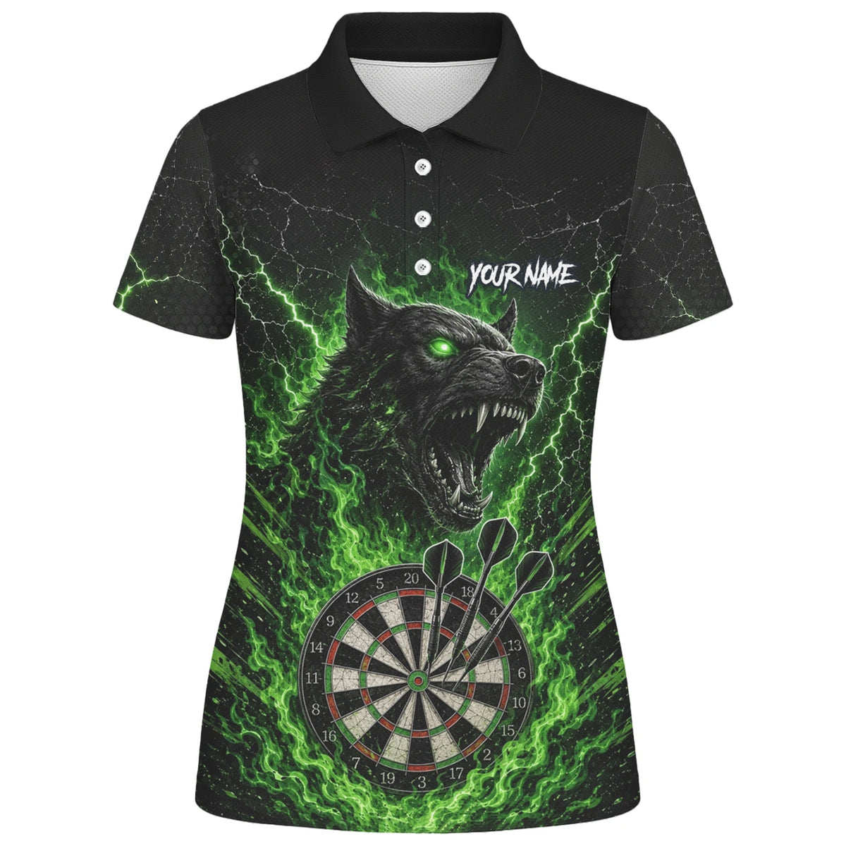 Personalised Black & Green Wolf Dartboard Darts Shirt For Women F303