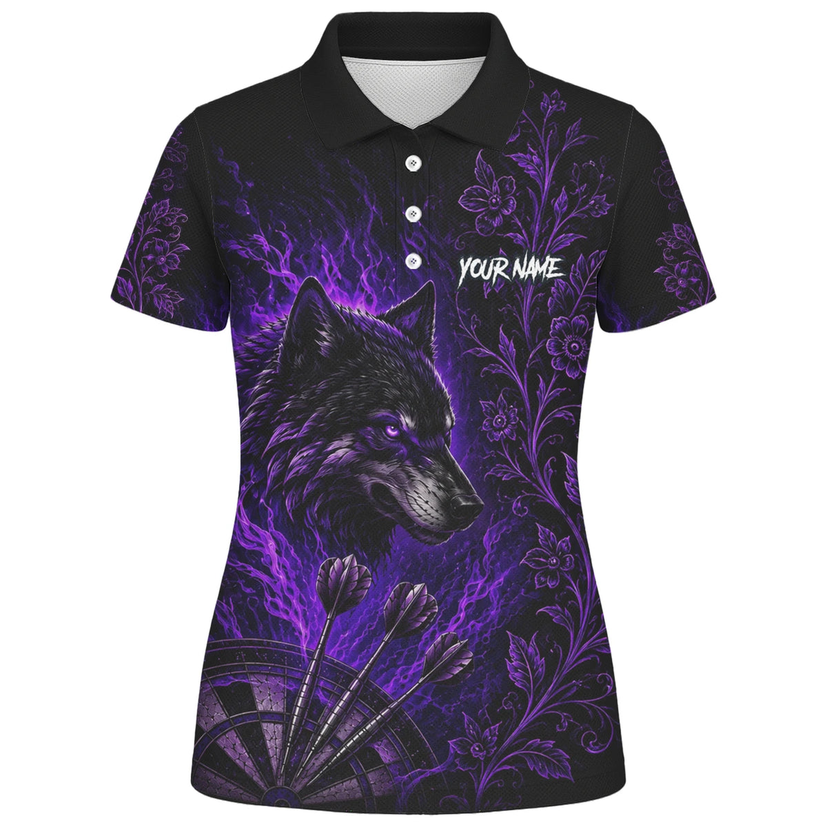 Personalised Black & Purple Wolf Dartboard Darts Shirt For Women J133