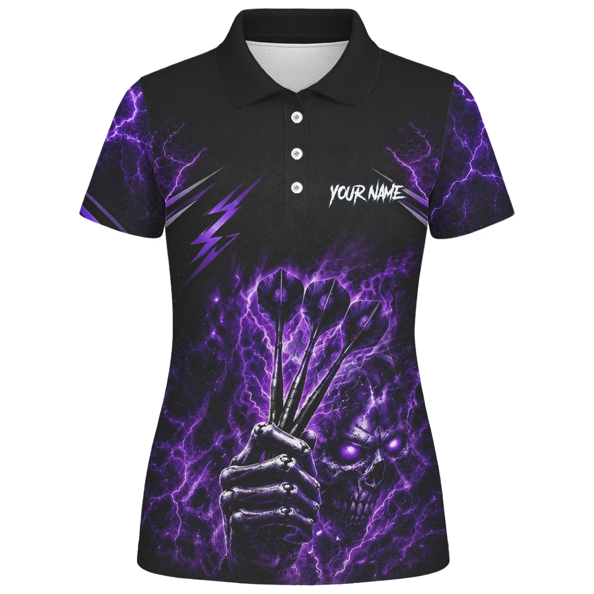 Personalised Black & Purple Lightning Skeleton Hand Darts Shirt For Women H822