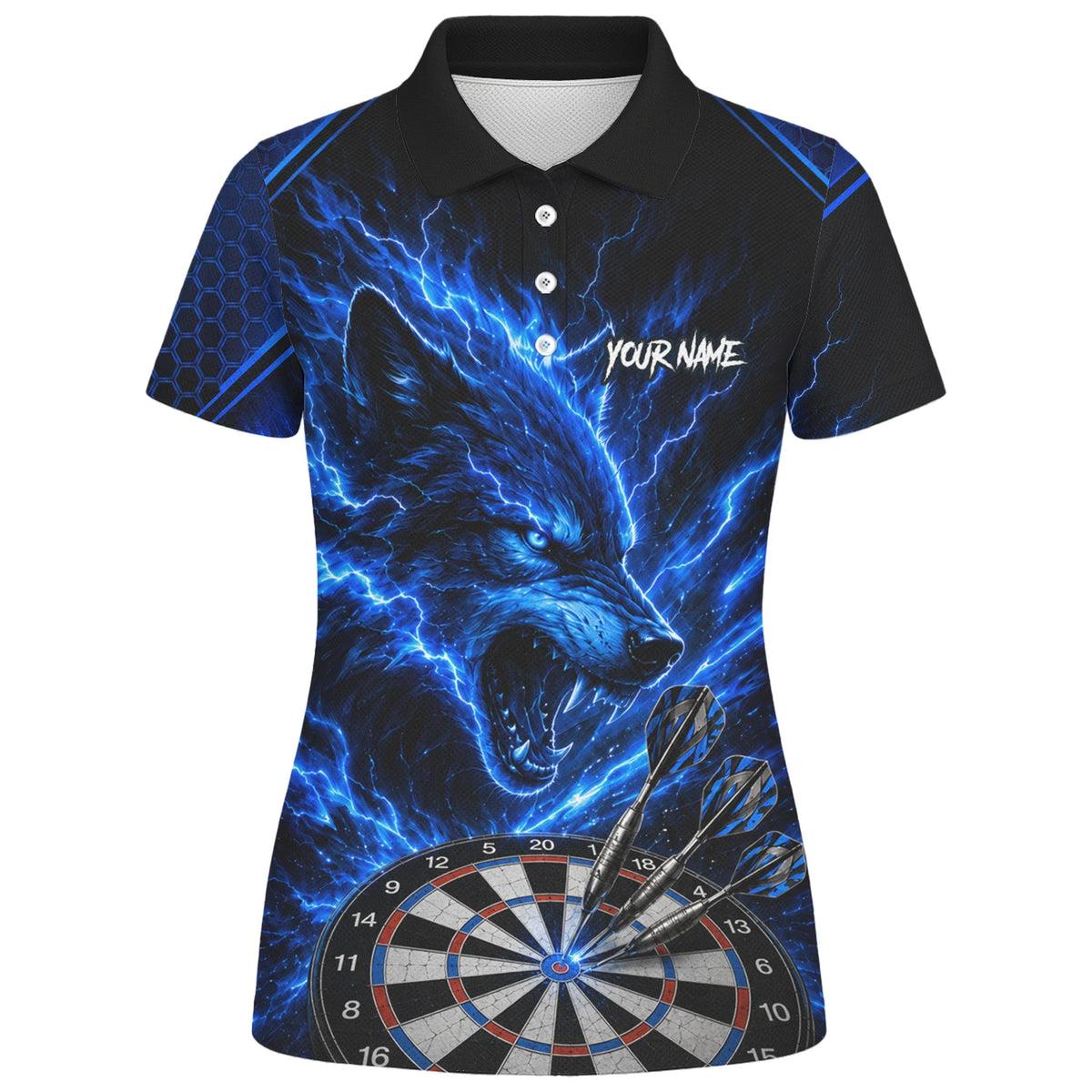 Personalised Black & Blue Wolf Lightning Darts Shirt For Women Y375