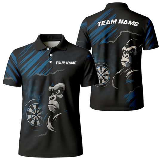 Personalized Gorilla Grunge Dart Polo Shirt Black Blue main image - polo, Pocket No