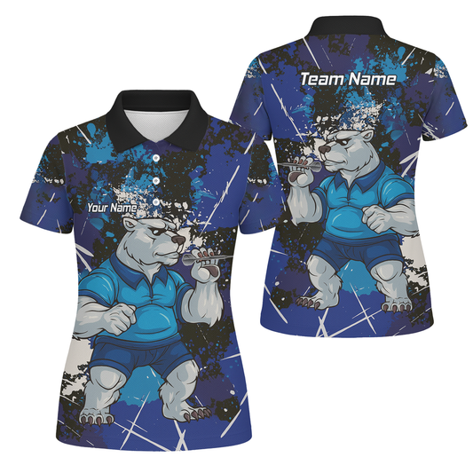 Personalised Fierce Polar Bear Darts Polo Shirt Blue Black Grunge For Men I4743 main image - polo No