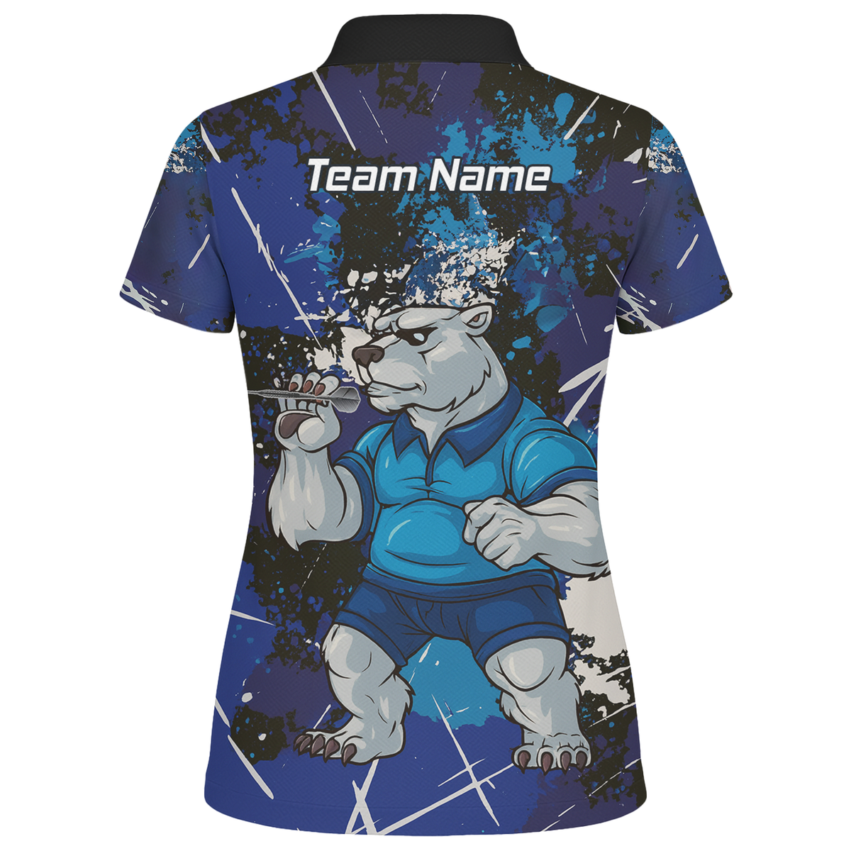 Personalised Fierce Polar Bear Darts Polo Shirt Blue Black Grunge For Men I4743 additional image 2