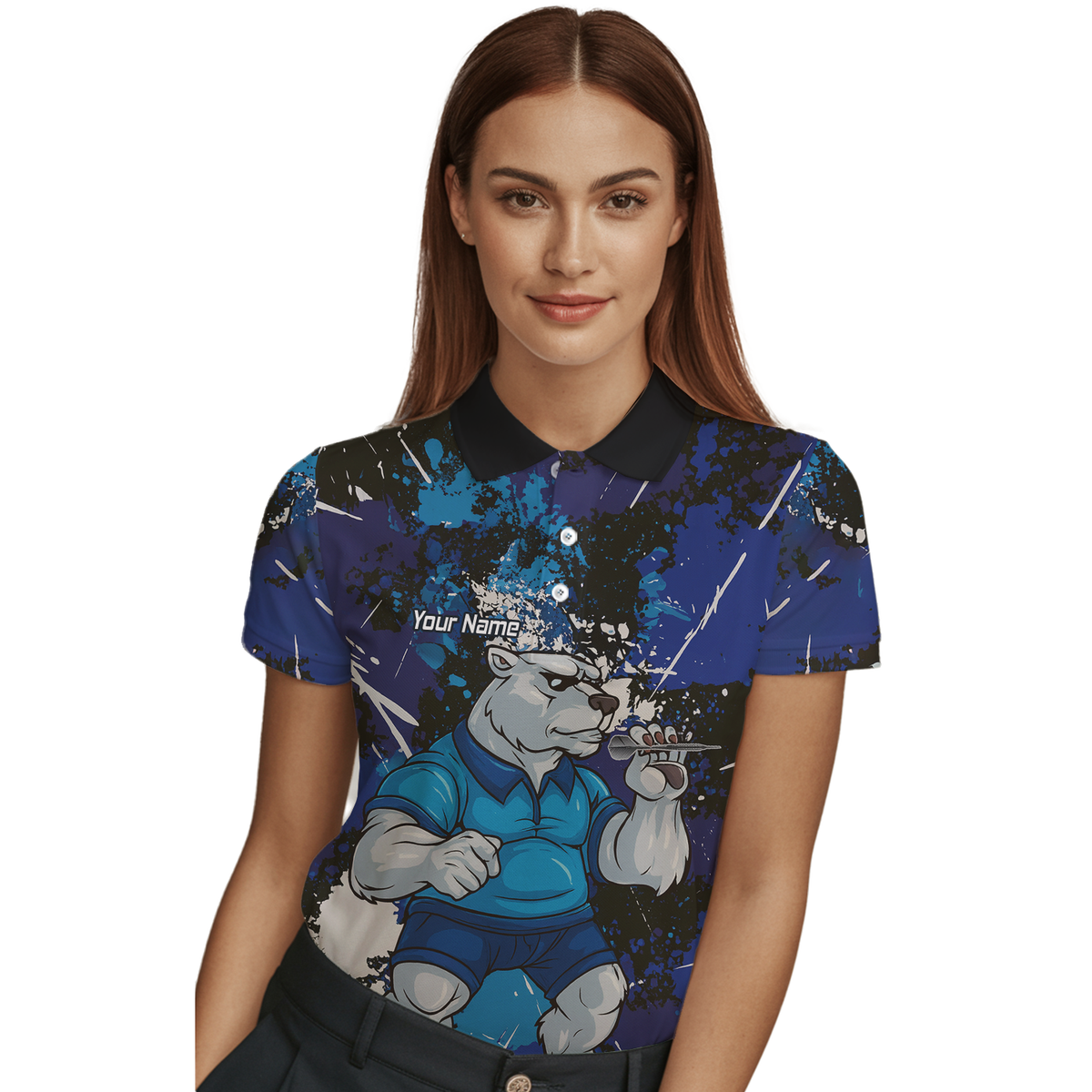 Personalised Fierce Polar Bear Darts Polo Shirt Blue Black Grunge For Men I4743 additional image 3
