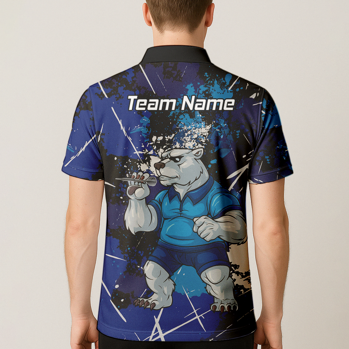 Personalised Fierce Polar Bear Darts Polo Shirt Blue Black Grunge For Men I4743 additional image 5