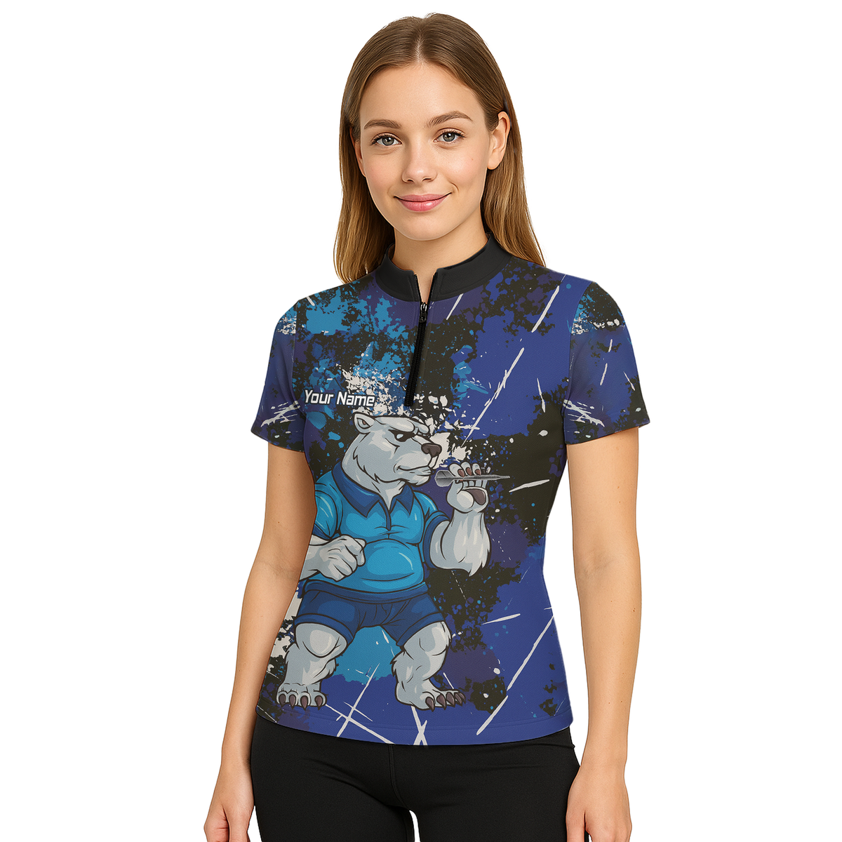 Personalised Fierce Polar Bear Darts Polo Shirt Blue Black Grunge For Men I4743 additional image 5