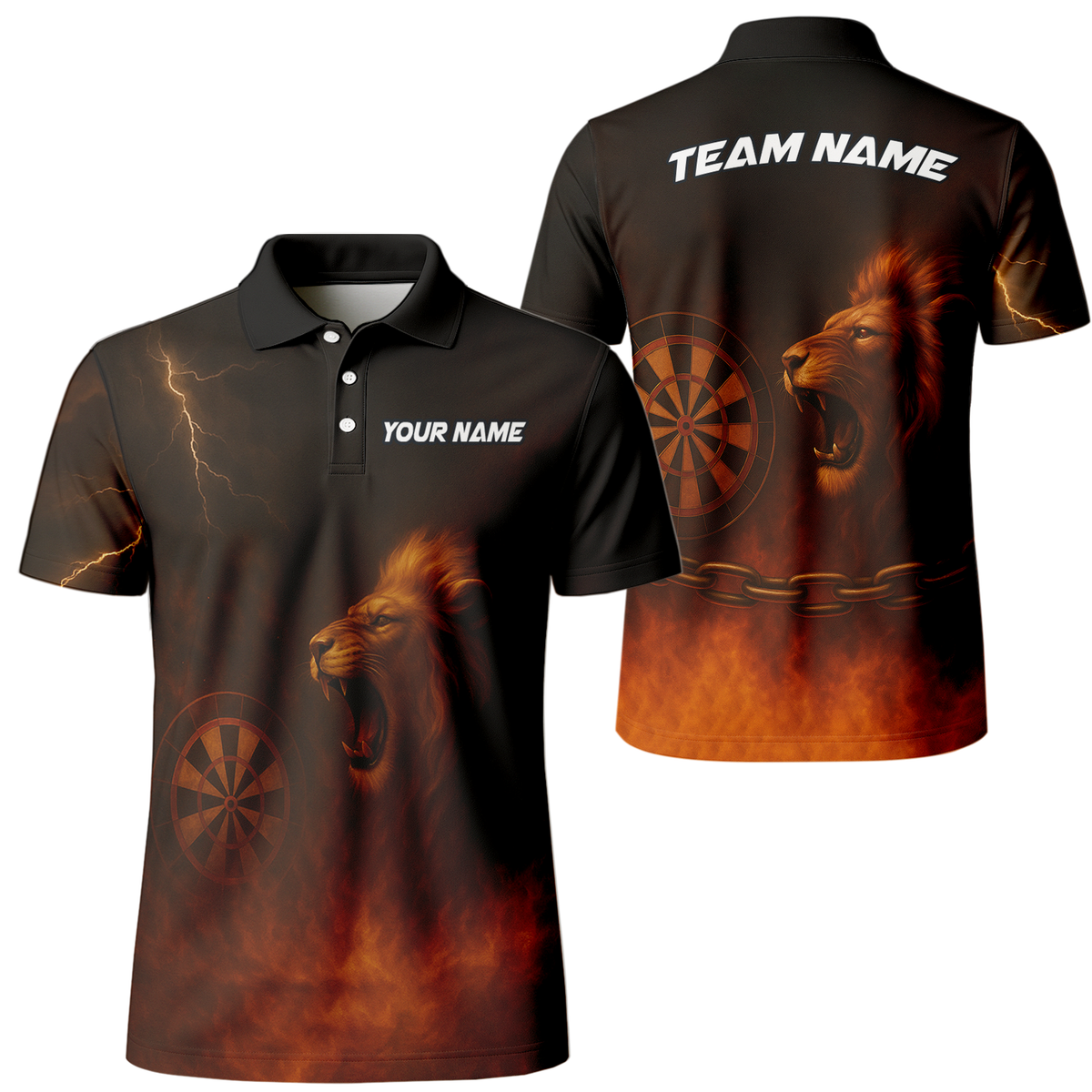 Personalized Lion Fire Lightning Dart Shirt Polo Black main image - polo, Pocket No