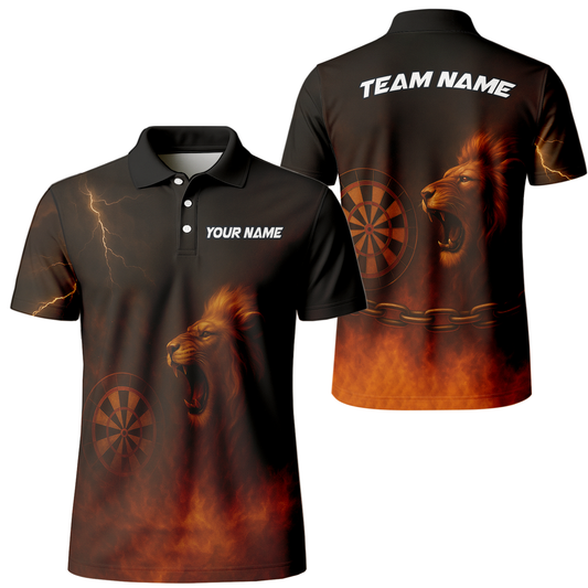 Personalized Lion Fire Lightning Dart Shirt Polo Black main image - polo, Pocket No