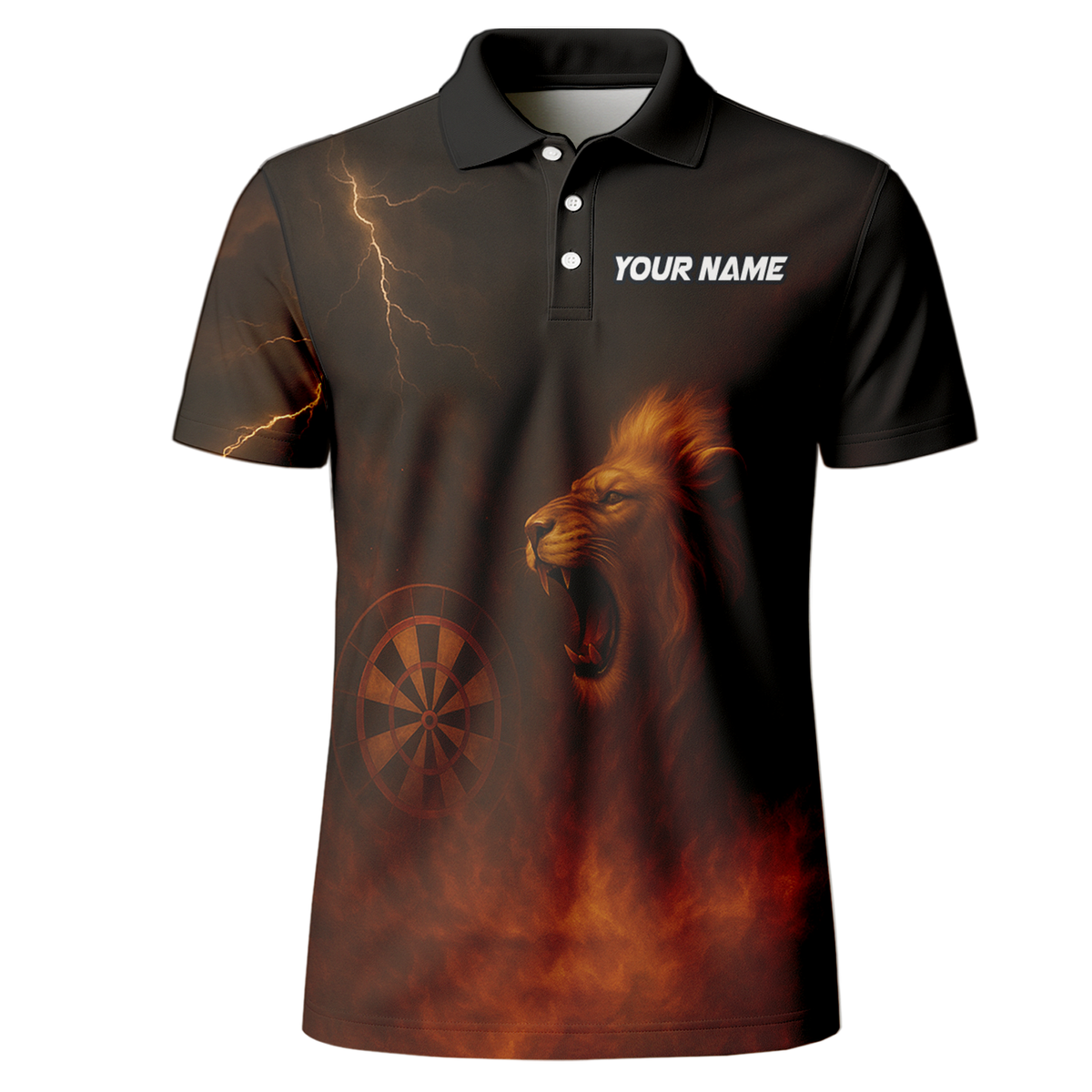 Personalized Lion Fire Lightning Dart Shirt Polo Black additional image 2