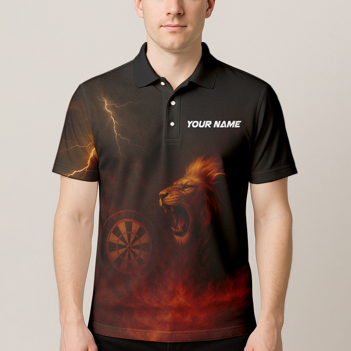 Personalized Lion Fire Lightning Dart Shirt Polo Black additional image 4