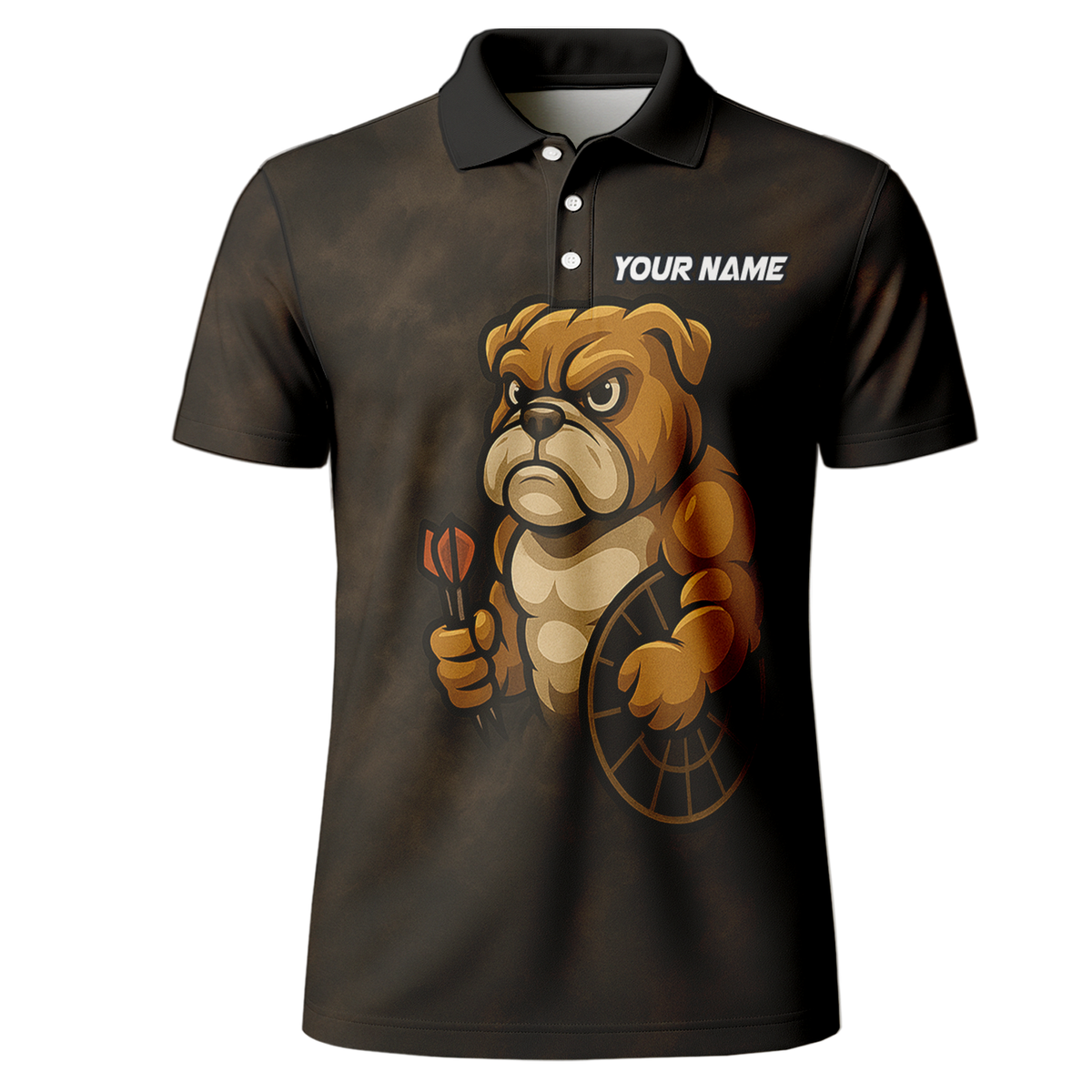 Personalized Bulldog Darts Polo Shirt Grunge Brown Black additional image 2