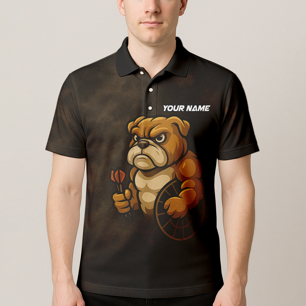 Personalized Bulldog Darts Polo Shirt Grunge Brown Black additional image 4