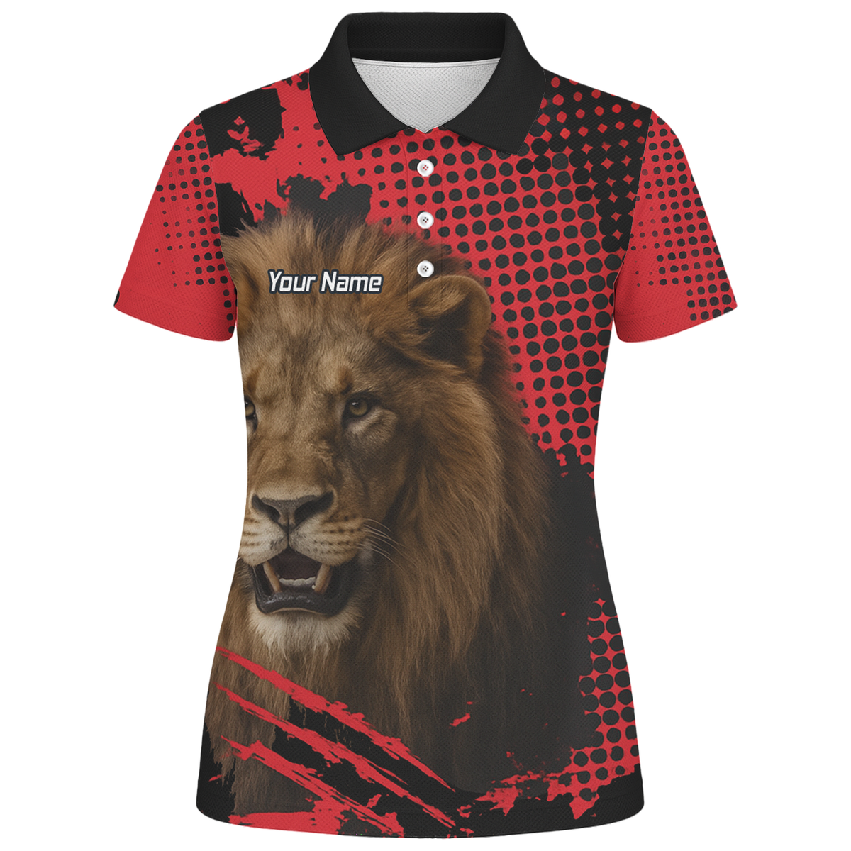 Personalised Roaring Lion Darts Polo Shirt Red Black Grunge For Men V1720 additional image 1