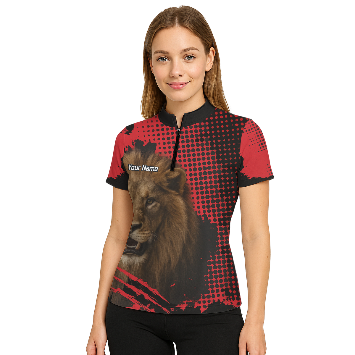 Personalised Roaring Lion Darts Polo Shirt Red Black Grunge For Men V1720 additional image 5