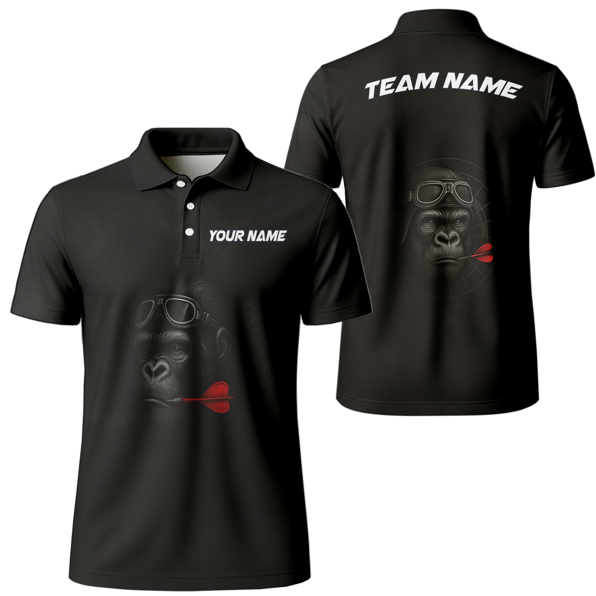 Personalized Custom Dart Jersey Polo Shirt Gorilla Goggles Red Dart Black Name Team main image - polo, Pocket No