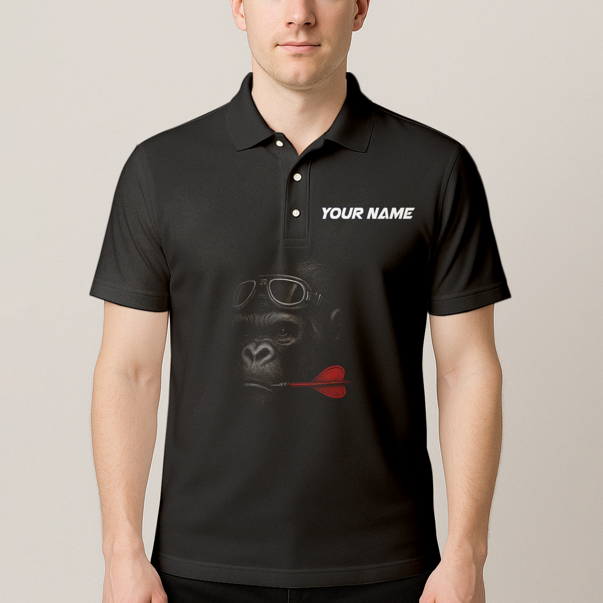 Personalized Custom Dart Jersey Polo Shirt Gorilla Goggles Red Dart Black Name Team additional image 4